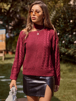 Pull en Maille Femme Hiver à Col Montant avec Manches Longues Unicolores Côtelé Pull en Maille Femme Hiver