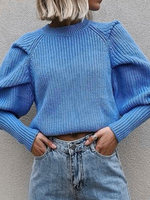 Pull en Maille Femme Hiver à Col Rond avec Manches Longues Ample Unicolore Côtelé Pull en Maille Femme Hiver