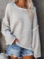 Pull en Maille Femme Hiver à Col Rond avec Manches Longues Amples Bicolores Côtelé Pull en Maille Femme Hiver