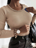 Pull en Maille Femme Hiver à Col Rond avec Manches Longues Cousu Bimatières Unicolores Pull en Maille Femme Hiver