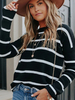 Pull en Maille Femme Hiver à Col Rond avec Manches Longues en Côtelé Les Rayures Bicolores Pull en Maille Femme Hiver