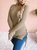 Pull en Maille Femme Hiver à Col Rond avec Manches Longues Fente Latérale à Lacets Pull en Maille Femme Hiver