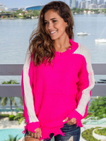 Pull en Maille Femme Hiver à Col Rond avec Manches Longues Imprimé Les Rayures Bicolores Côtelé avec Franges Pull en Maille Femme Hiver