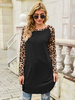 Pull en Maille Femme Hiver à Col Rond Imprimé Léopard avec Manches Longues Cousu Bicolores Pull en Maille Femme Hiver