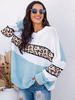 Pull en Maille Femme Hiver à Col Rond Imprimé Léopard avec Manches Longues Cousu Trois Couleurs Pull en Maille Femme Hiver