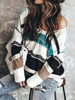 Pull en Maille Femme Hiver à Col V avec Manches Longues Cousu Les Couleurs avec Epaules Nus Pull en Maille Femme Hiver