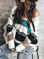 Pull en Maille Femme Hiver à Col V avec Manches Longues Cousu Les Couleurs avec Epaules Nus Pull en Maille Femme Hiver
