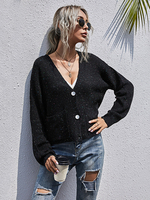 Pull en Maille Femme Hiver à Col V Fermeture par Boutons avec Tissu en Mélange Pull en Maille Femme Hiver