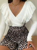 Pull en Maille Femme Hiver à Col V Volants avec Manches Longues Unicolore Pull en Maille Femme Hiver