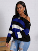 Pull en Maille Femme Hiver avec Manches Longues avec Epaules Nus en Côtelé Imprimé avec Les Rayures Pull en Maille Femme Hiver