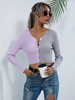 Pull en Maille Femme Hiver Cousu avec Violet et Gris à Col Rond Fermeture par Boutons Pull en Maille Femme Hiver