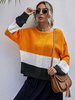 Pull en Maille Femme Hiver Cousu Orange Noir et Blanc Côtelé à Col Rond Chaud Pull en Maille Femme Hiver