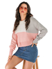 Pull en Maille Femme Hiver Côtelé à Col Rond Cousu Rose Blanc et Gris Chaud Pull en Maille Femme Hiver