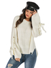 Pull en Maille Femme Hiver Côtelé avec Manches Amples à Lacets avec Nœud à Deux Boubles à Col Rond Pull en Maille Femme Hiver