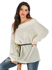 Pull en Maille Femme Hiver Côtelé Long Beige Ceinturé Silhouette avec Epaules Nues Chaud Pull en Maille Femme Hiver