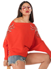 Pull en Maille Femme Hiver Côtelé Long Rouge Imprimé Fleurs avec les Perles avec Epaules Nues Chaud Pull en Maille Femme Hiver