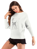 Pull en Maille Imprimé Le Cerf Femme Hiver Côtelé à Col Rond Chaud Pull en Maille Femme Hiver