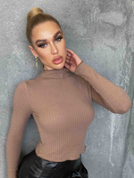 Pull en Maille Moulant Femme Hiver à Col Montant Manches Longues Unicolore Courte Côtelé Sexy Pull en Maille Femme Hiver