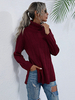 Pull en Maille Rouge Bordeaux Femme Hiver Long Côtelé à Col Montant Unicolore Chaud Pull en Maille Femme Hiver