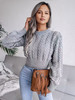Pull Femme à Col Rond Taille Haute avec Manches Longues Unicolore