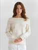 Pull Femme Blanc Col Bateau Manches Longues Top En Polyester