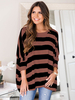 Pull femme café marron manches 3/4 t-shirts bordeaux bicolore surdimensionné col bijou coton mélangé t-shirt