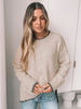Pull Femme Camel Bicolore Col Bijou Manches Longues Acrylique Pulls
