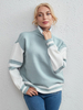 Pull Femme Cardigans Bicolore Col Roulé Manches Longues