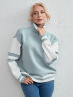 Pull Femme Cardigans Bicolore Col Roulé Manches Longues
