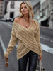 Pull Femme Chandail Kaki Col V Manches Longues Sexy