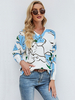 Pull Femme Court en Côtelé Imprimé à Col V avec Manches Longues Bicolores Pull Femme