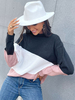 Pull Femme Courte Décontracté à Col Rond avec Manches Longues Tricolores Pull Femme