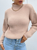 Pull Femme en Côtelé Court à Col Montant avec Manches Longues Unicolore Pull Femme