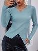 Pull Femme en Côtelé Court à Col V avec Manches Longues Coupe Cintrée Unicolore Pull Femme