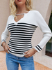 Pull Femme en Côtelé Court Femme Imprimé Rayures à Col V avec Manches Longues Bicolores Pull Femme