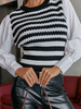 Pull Femme en Côtelé Court Imprimé à Col Rond avec Manches Longues Bicolores