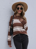 Pull Femme en Côtelé Court Imprimé Rayures à Col Rond avec Manches Longues Tricolores