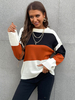 Pull Femme en Côtelé Décontracté à Col Rond avec Manches Longues Tricolores