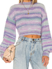 Pull Femme en Côtelé Imprimé Taille Haute avec Manches Longues à Col Rond Pull Femme