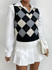 Pull Femme Gilet Court Imprimé avec Bretelles à Col V Tricolores