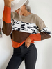 Pull Femme Imprimé Léopard Décontracté à Col Rond avec Manches Longues Pull en Côtelé Femme
