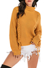 Pull femme jaune col haut manches longues à lacets chandails en acrylique