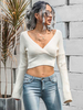 Pull Femme Pull Blanc Col En V Manches Longues Polyester Pulls Courts