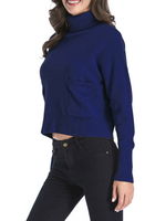 Pull Femme Pull Bleu Col Haut Manches Longues Pulls Courts