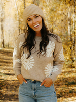 Pull femme pull chameau imprimé fleuri col bijou manches longues pulls en acrylique