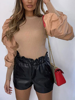 Pull femme pull col montant bouffant manches longues pulls froncés
