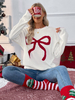 Pull Femme Pull Écru Blanc Nœuds Géométriques Col Bijou Manches Longues Pulls Superposés Acrylique