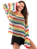 Pull femme pull découpé bloc de couleur col bijou manches longues manches évasées pulls en acrylique