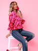 Pull femme pull rose imprimé léopard col bijou manches longues pulls acryliques