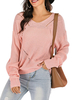 Pull femme rose à lacets col en V manches longues évider chandails en acrylique